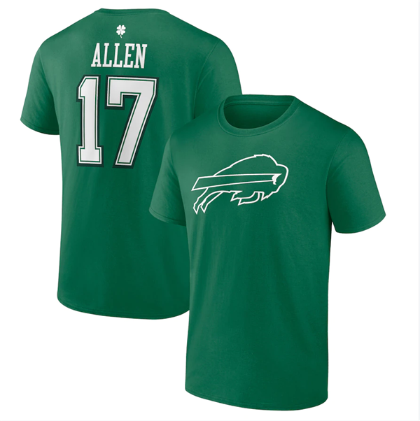 Men's Buffalo Bills #17 Josh Allen Green St. Patrick's Day Icon Player T-Shirt Men's Buffalo Bills #17 Josh Allen Green St. Patrick's Day Icon Player T-Shirt